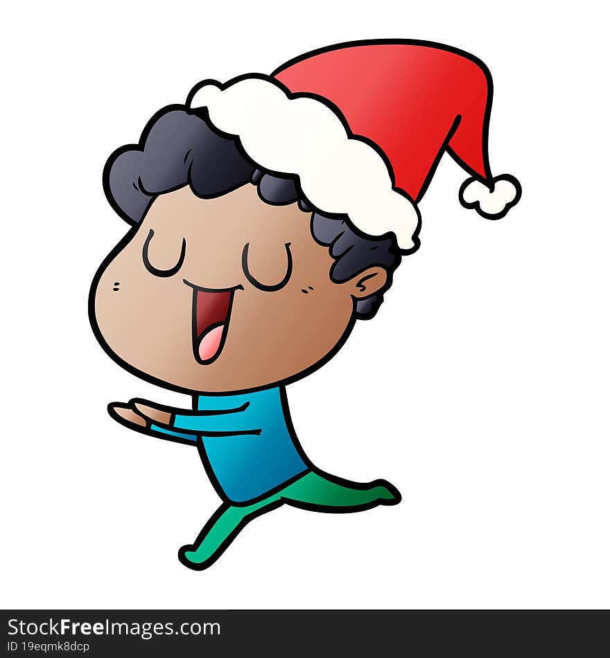 Laughing Gradient Cartoon Of A Man Running Wearing Santa Hat