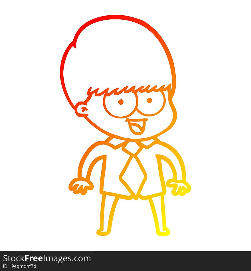 warm gradient line drawing happy cartoon boy