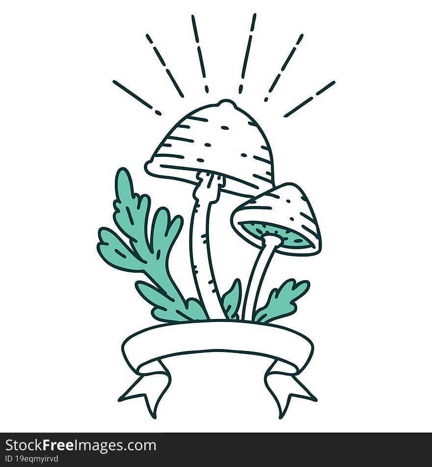 Banner With Tattoo Style Mushrooms