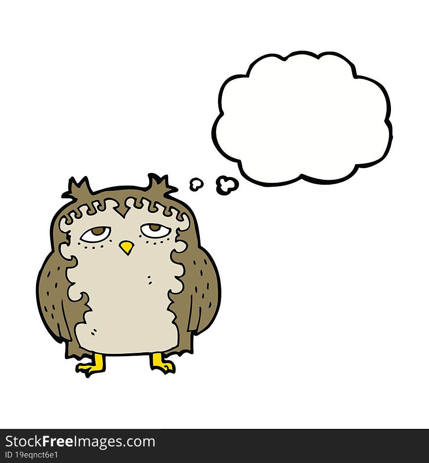 cartoon wise old owl with thought bubble