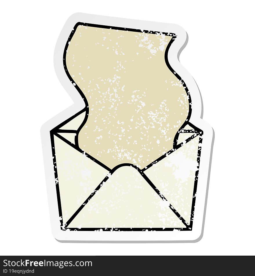 Distressed Sticker Of A Quirky Hand Drawn Cartoon Dollar In Envelope