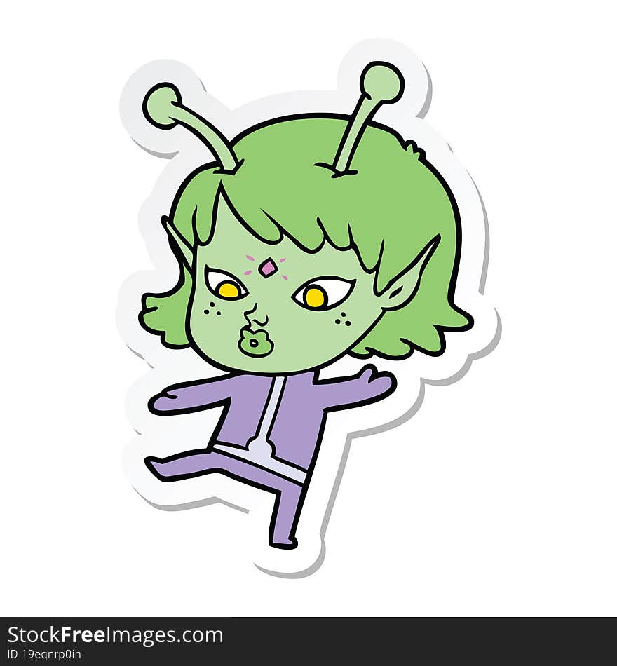 sticker of a pretty cartoon alien girl