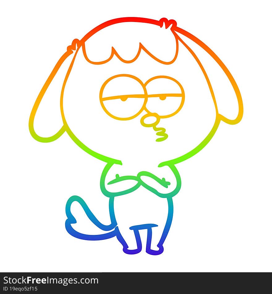 rainbow gradient line drawing of a cartoon bored dog