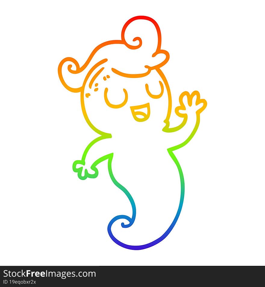 Rainbow Gradient Line Drawing Cartoon Ghost