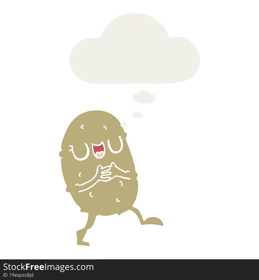 cartoon happy potato with thought bubble in retro style