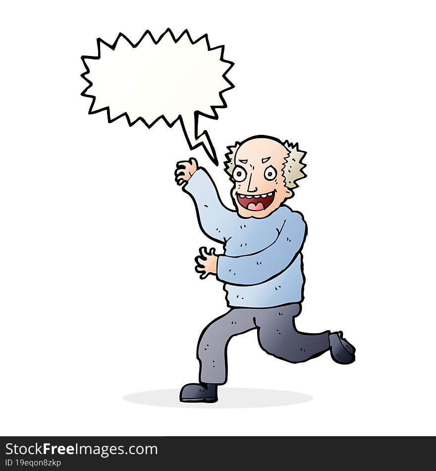 cartoon evil old man with speech bubble