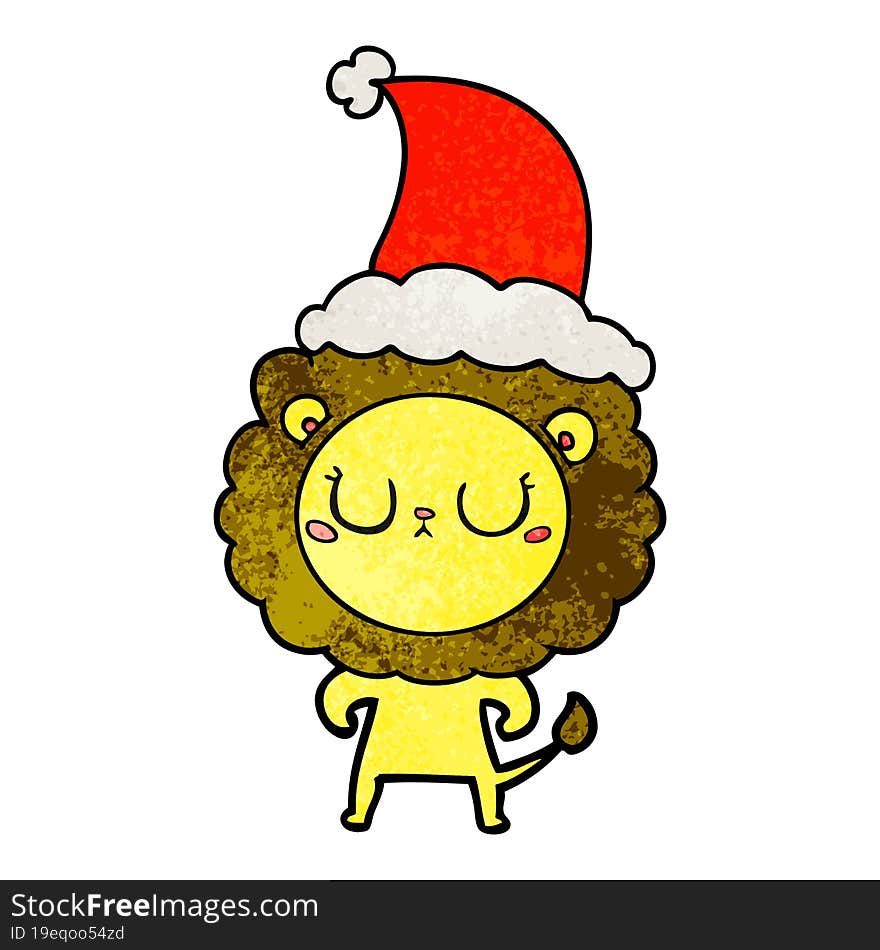 textured cartoon of a lion wearing santa hat