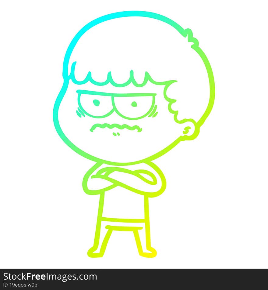 cold gradient line drawing cartoon annoyed man