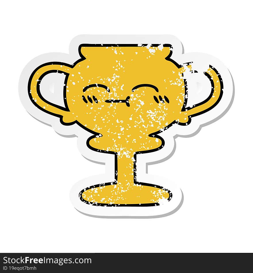 Distressed Sticker Of A Cute Cartoon Trophy