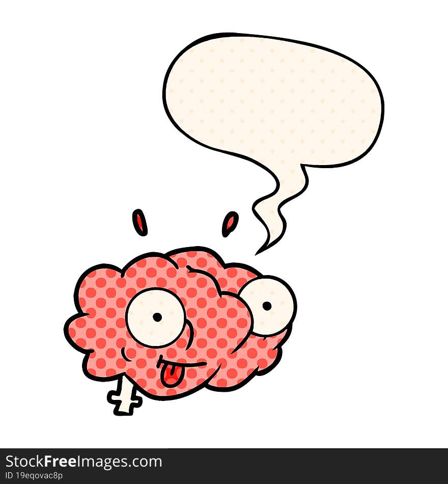 funny cartoon brain and speech bubble in comic book style