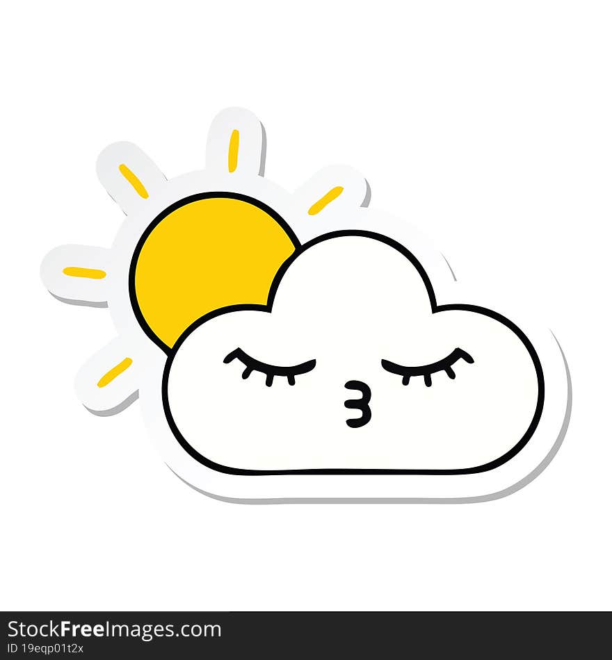 sticker of a cute cartoon sunshine and cloud