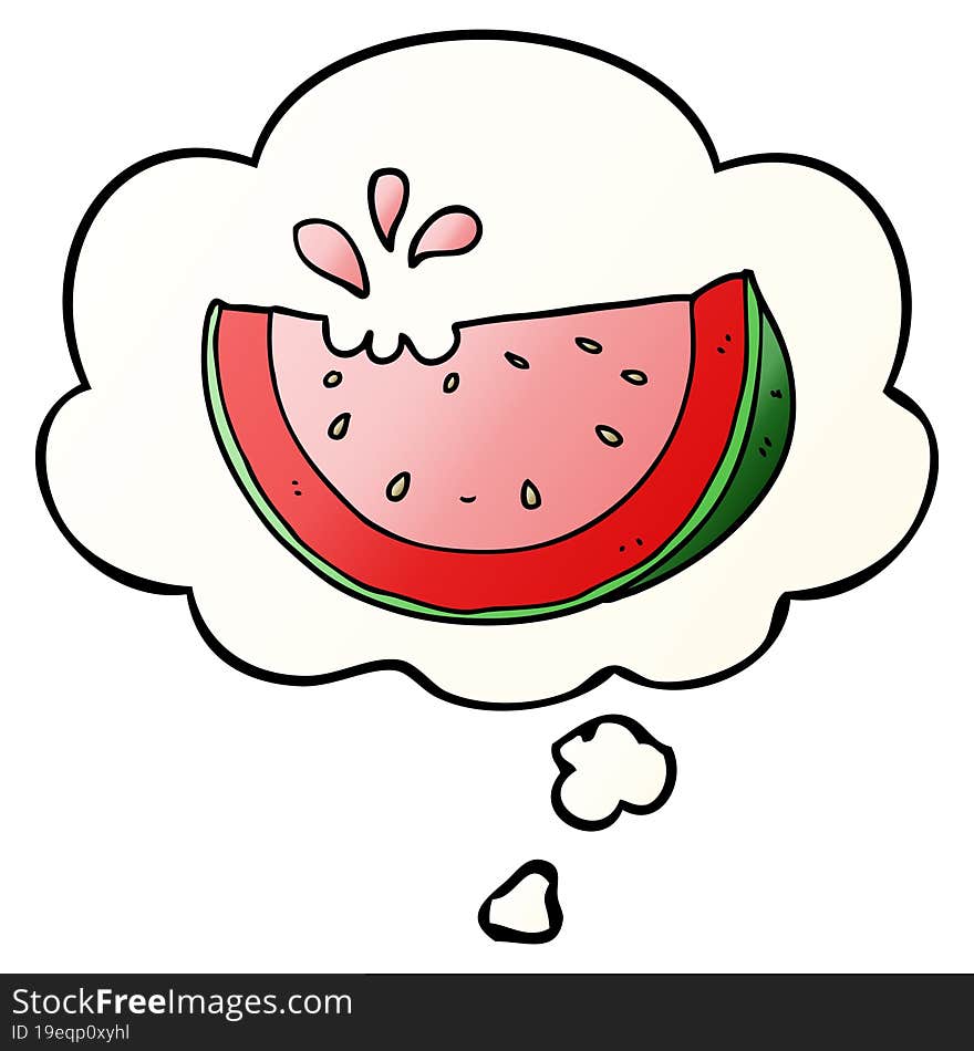 cartoon watermelon and thought bubble in smooth gradient style