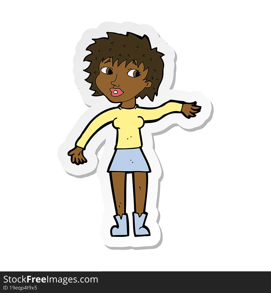 sticker of a cartoon friendly woman waving