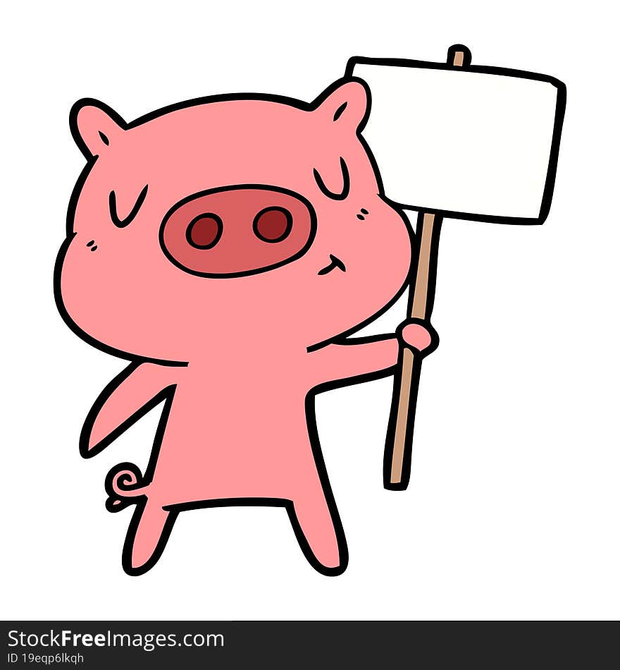 cartoon content pig signpost;sign. cartoon content pig signpost;sign