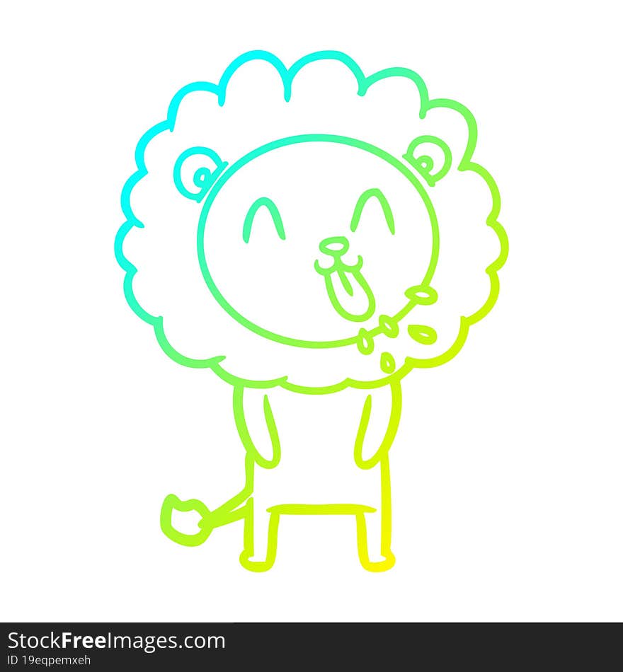 cold gradient line drawing of a happy cartoon lion