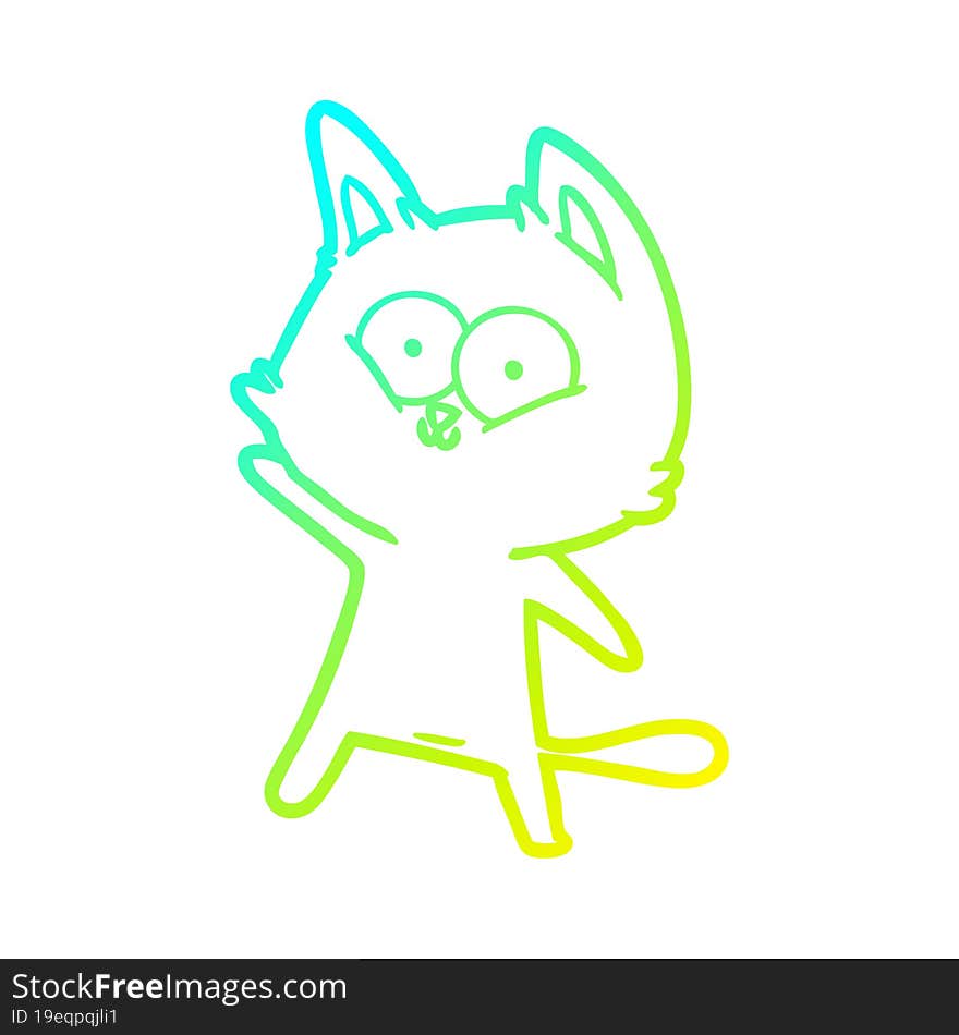 cold gradient line drawing cartoon cat waving