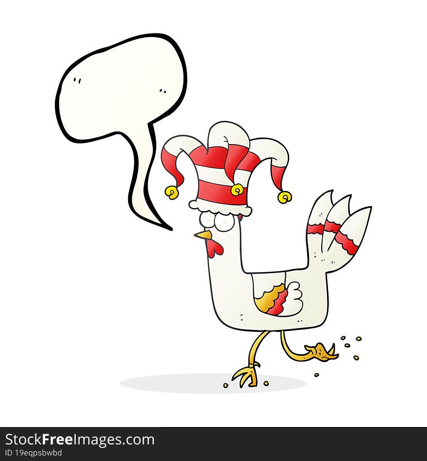 speech bubble cartoon chicken running in funny hat