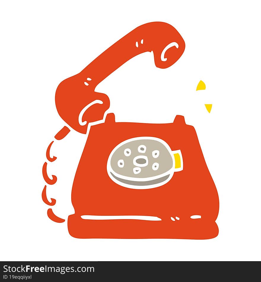 Flat Color Illustration Cartoon Telephone Ringing