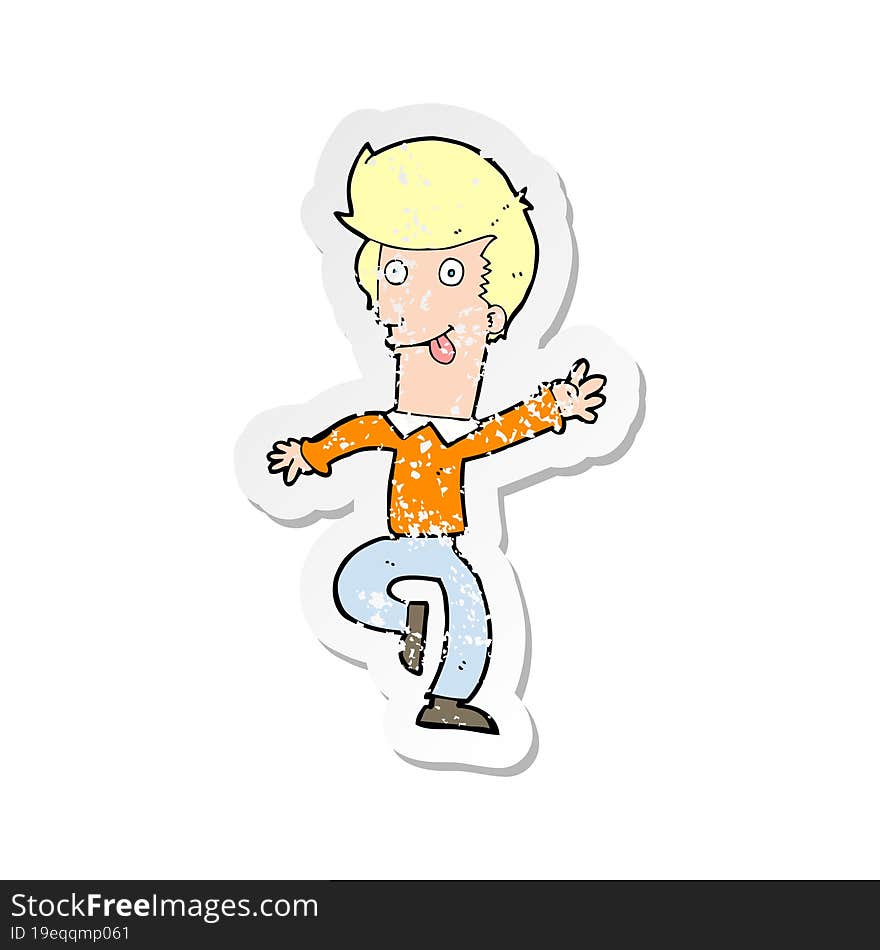 Retro Distressed Sticker Of A Cartoon Man Dancing