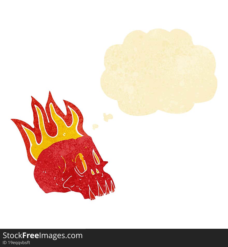 Cartoon Flaming Skull With Thought Bubble