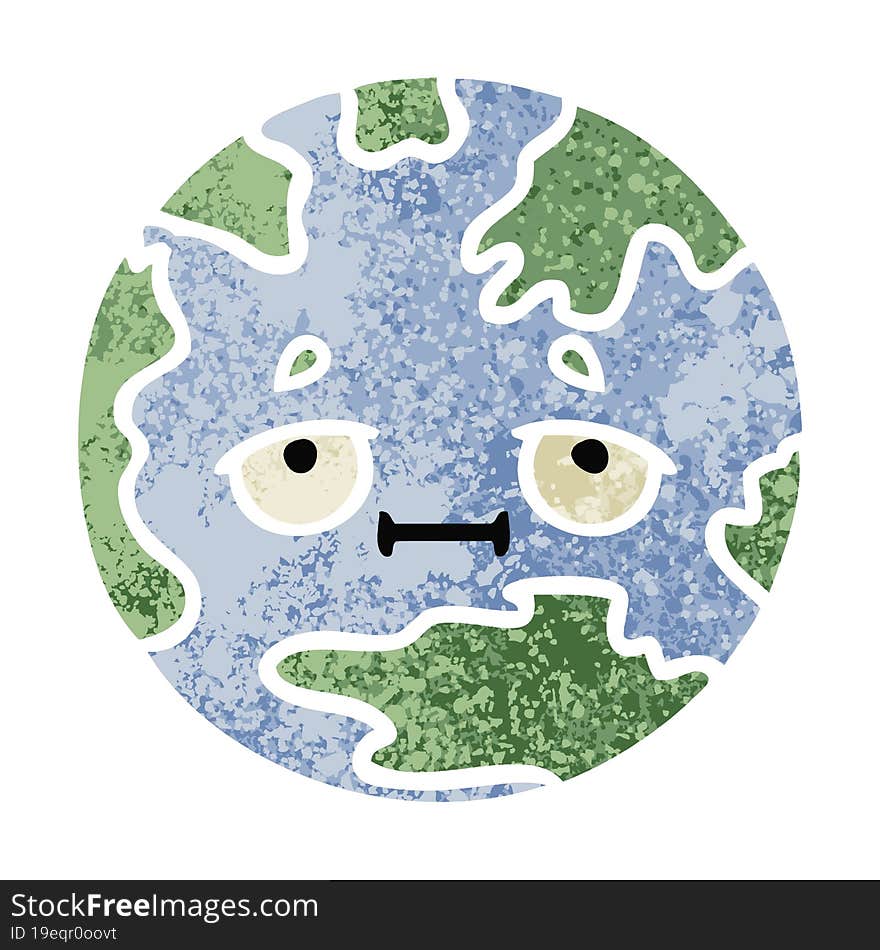 retro illustration style cartoon planet earth