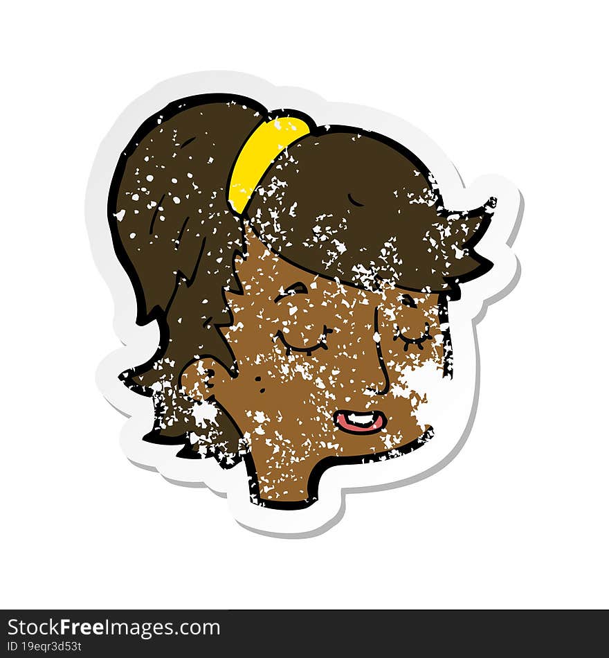 Retro Distressed Sticker Of A Cartoon Pretty Female Face