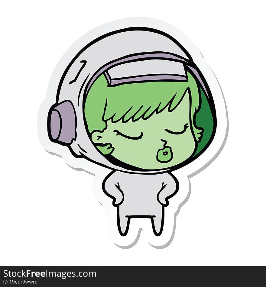 sticker of a cartoon pretty astronaut girl