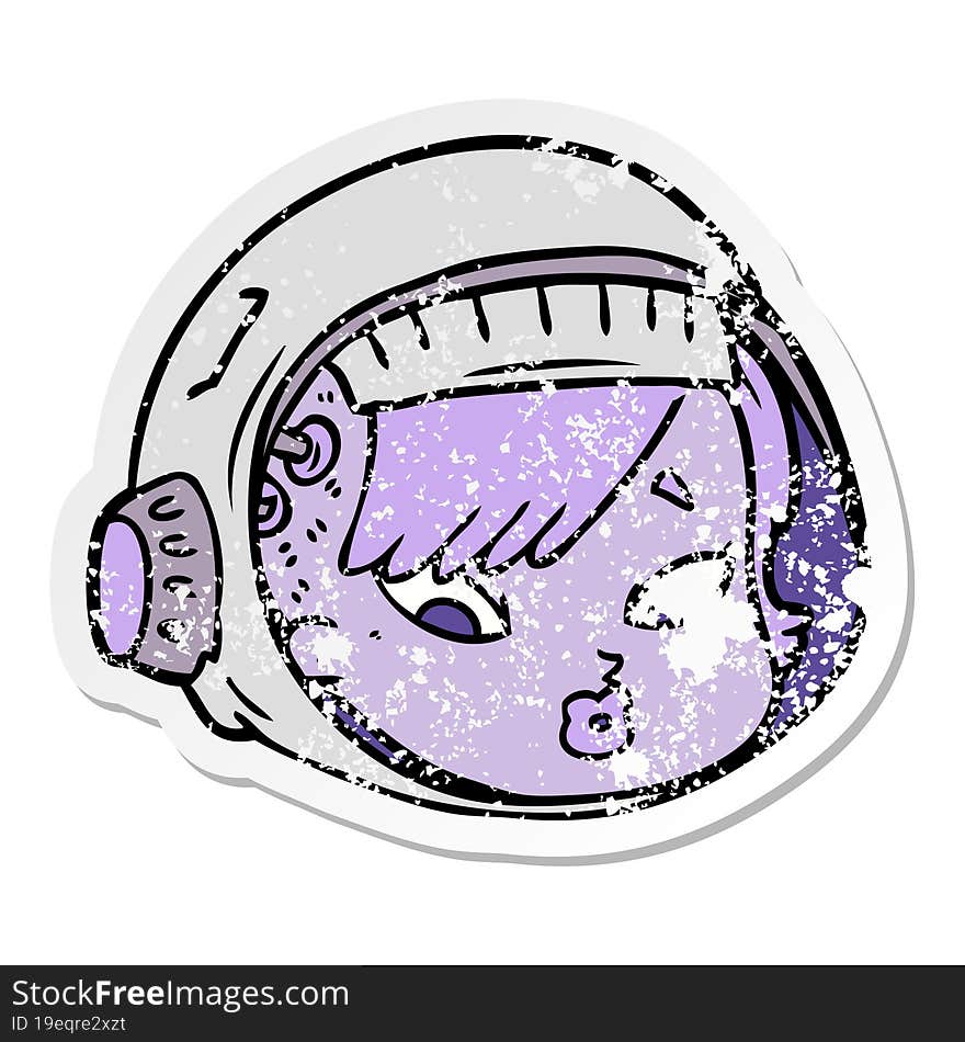 distressed sticker of a cartoon astronaut face