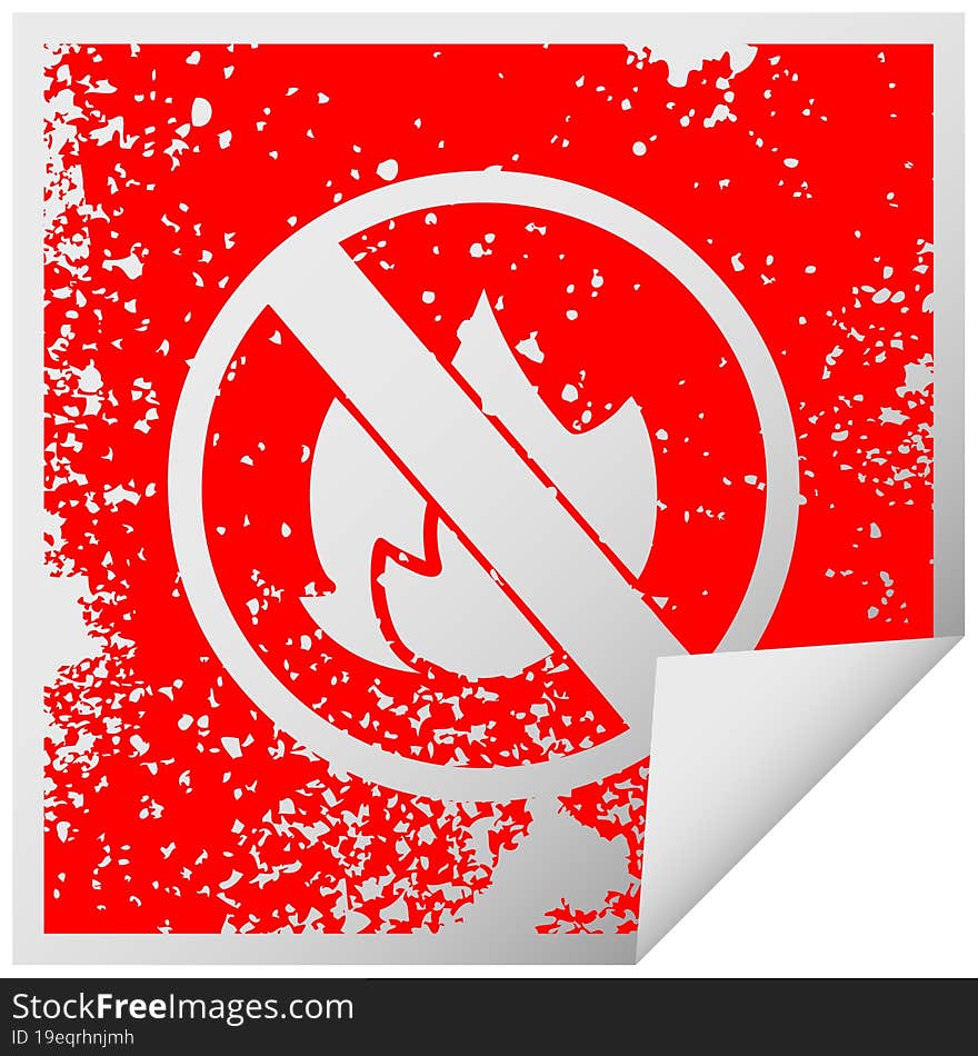 distressed square peeling sticker symbol of a no fire allowed sign