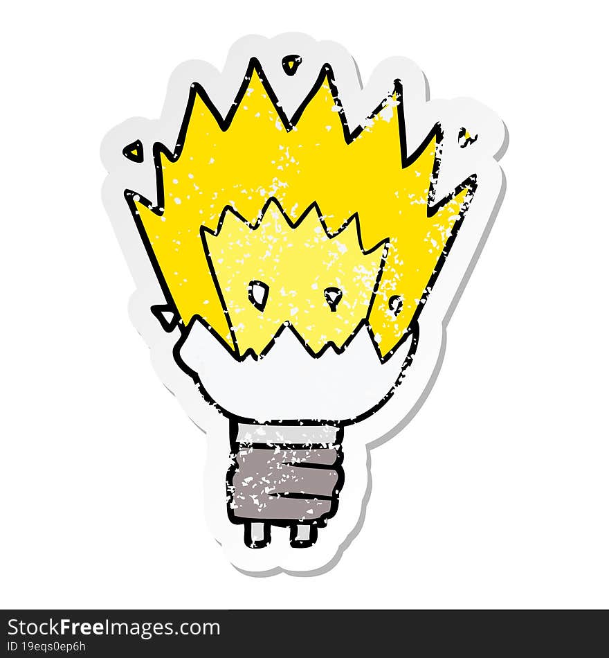 Distressed Sticker Of A Cartoon Exploding Light Bulb