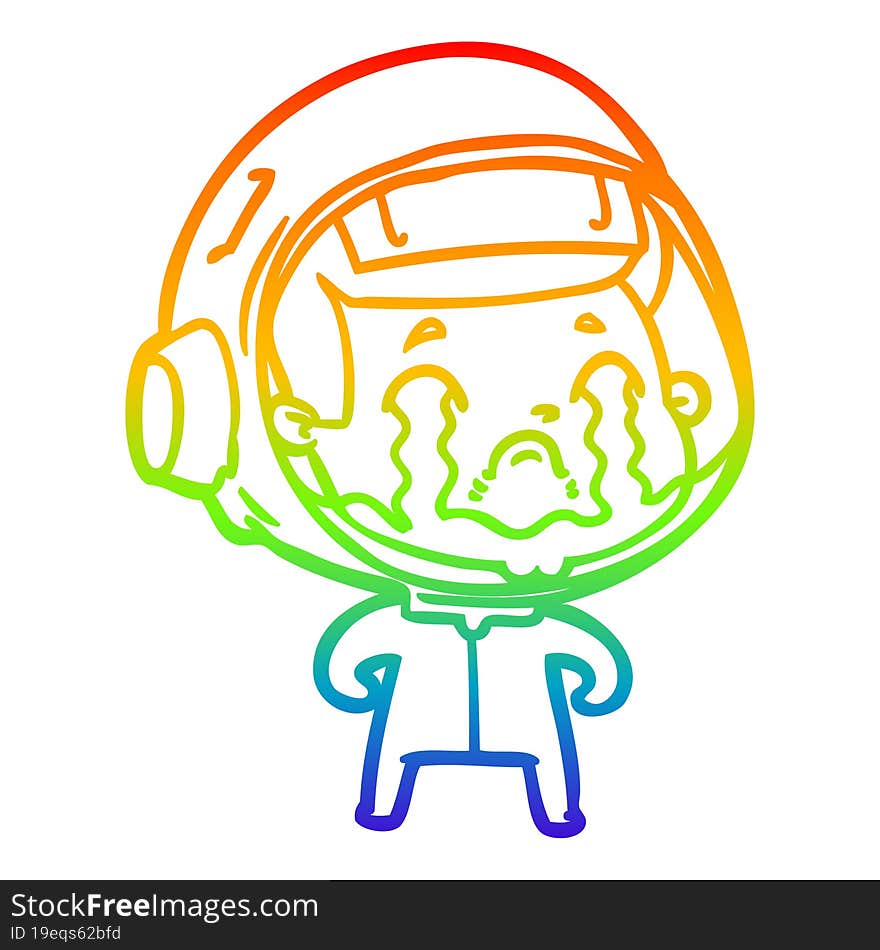 rainbow gradient line drawing of a cartoon crying astronaut