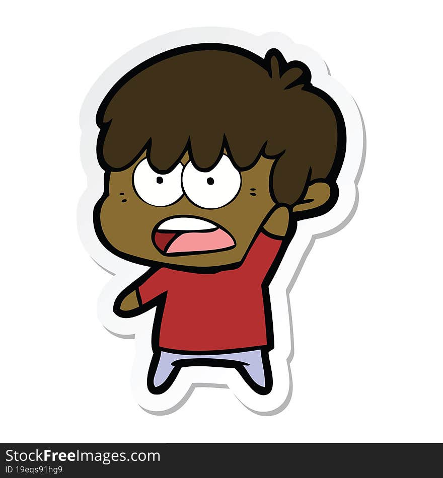 sticker of a worried cartoon boy