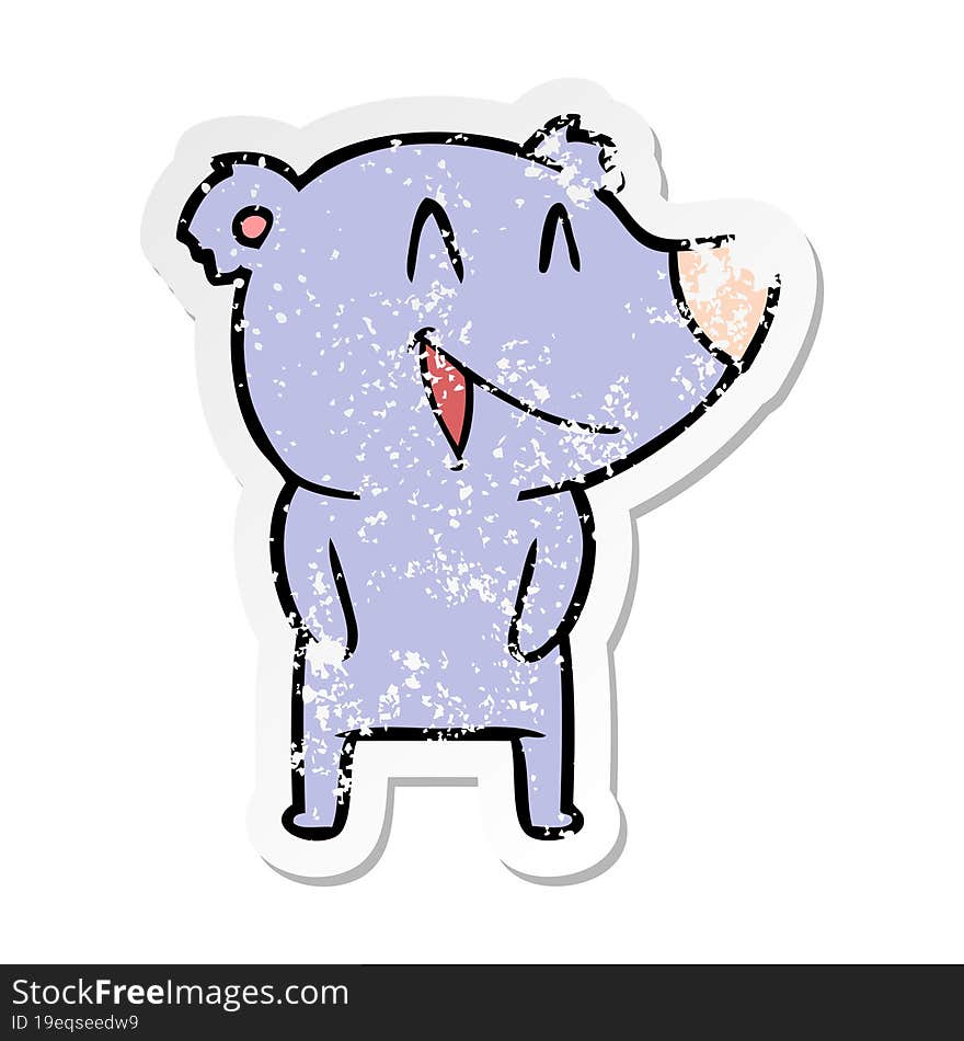 Distressed Sticker Of A Laughing Bear Cartoon