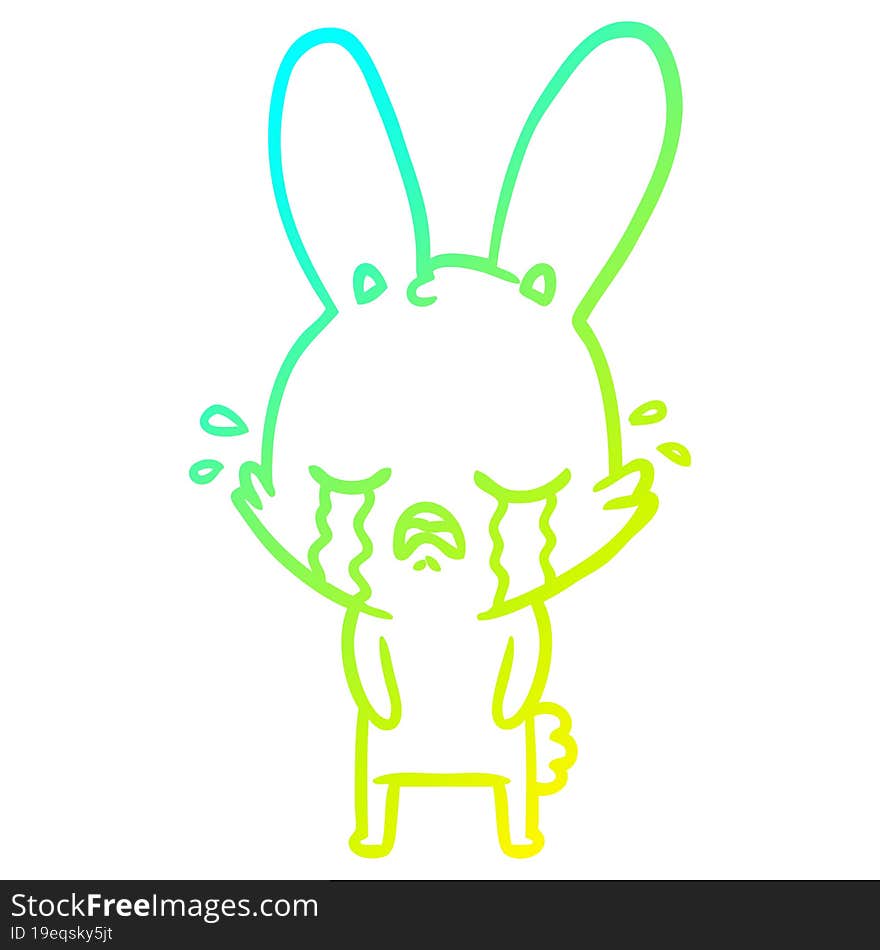 cold gradient line drawing cute cartoon rabbit crying