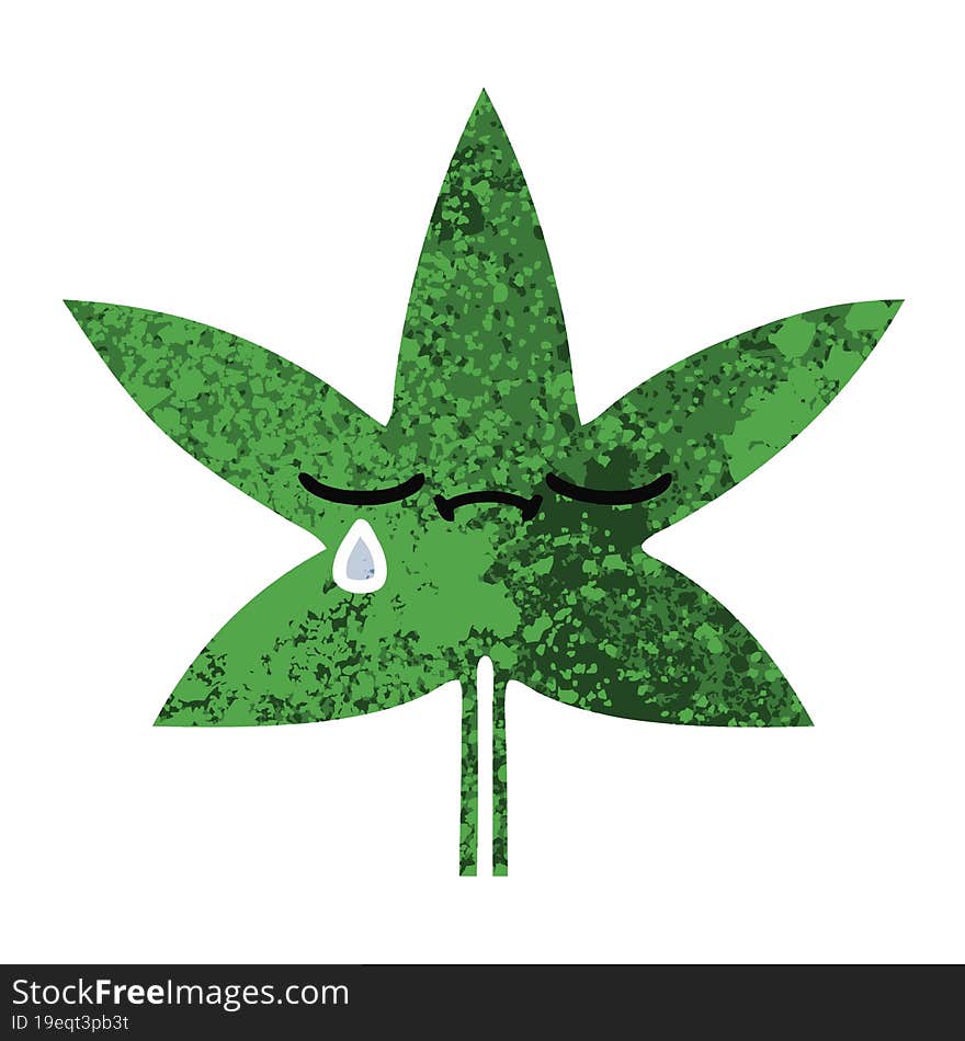 retro illustration style cartoon marijuana leaf