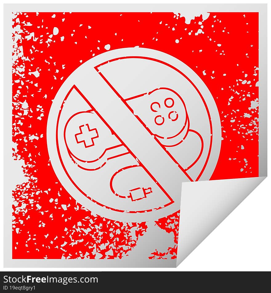 distressed square peeling sticker symbol of a no gaming allowed sign
