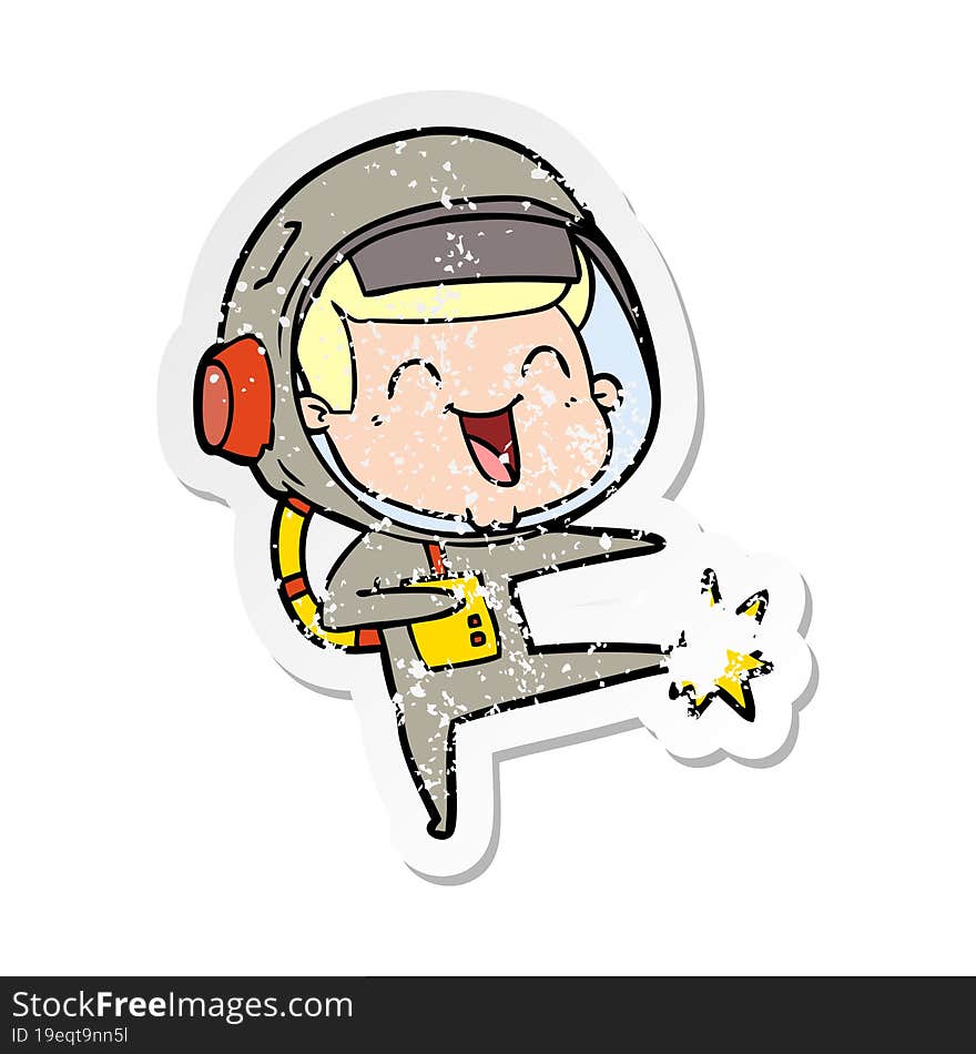 Distressed Sticker Of A Happy Cartoon Astronaut