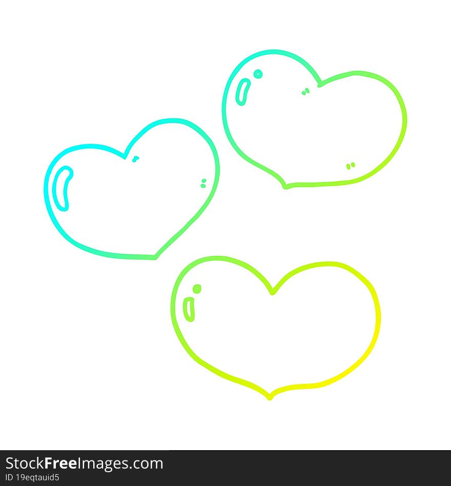 cold gradient line drawing of a cartoon love hearts