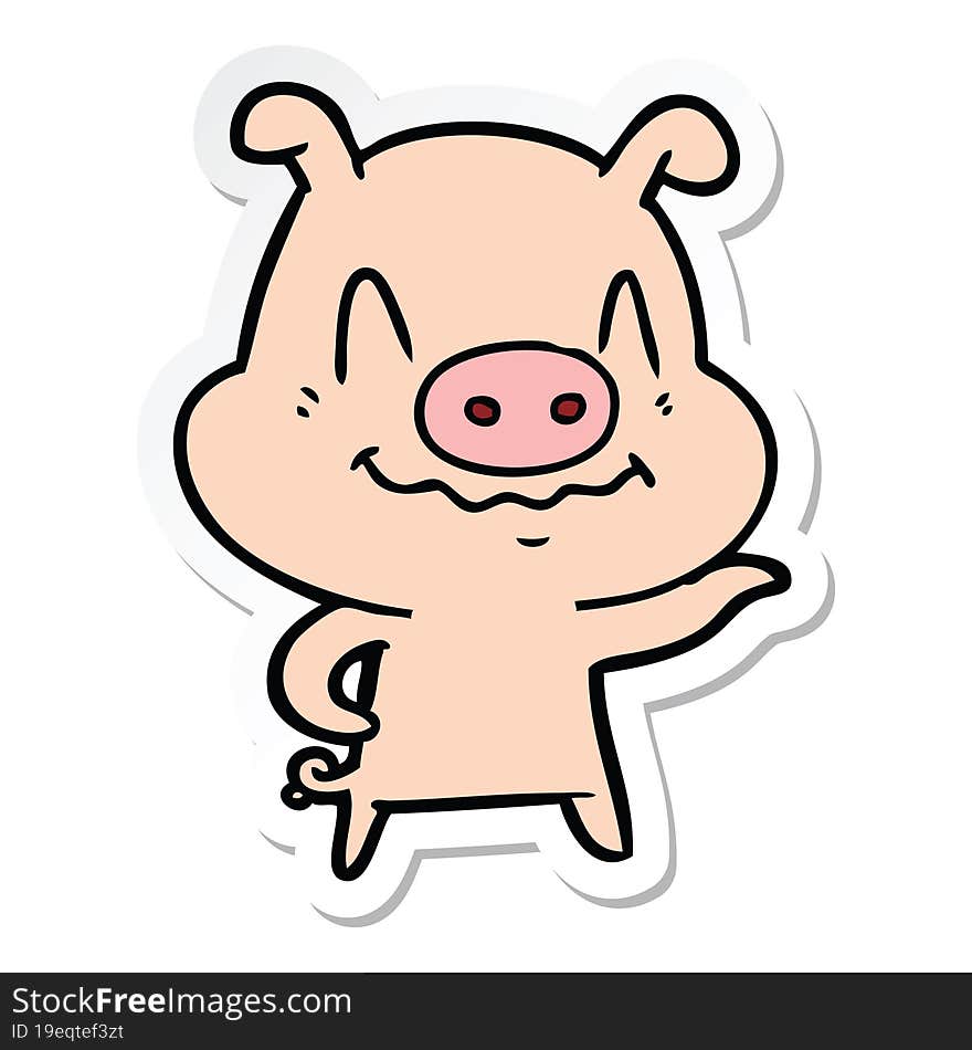 sticker of a nervous cartoon pig