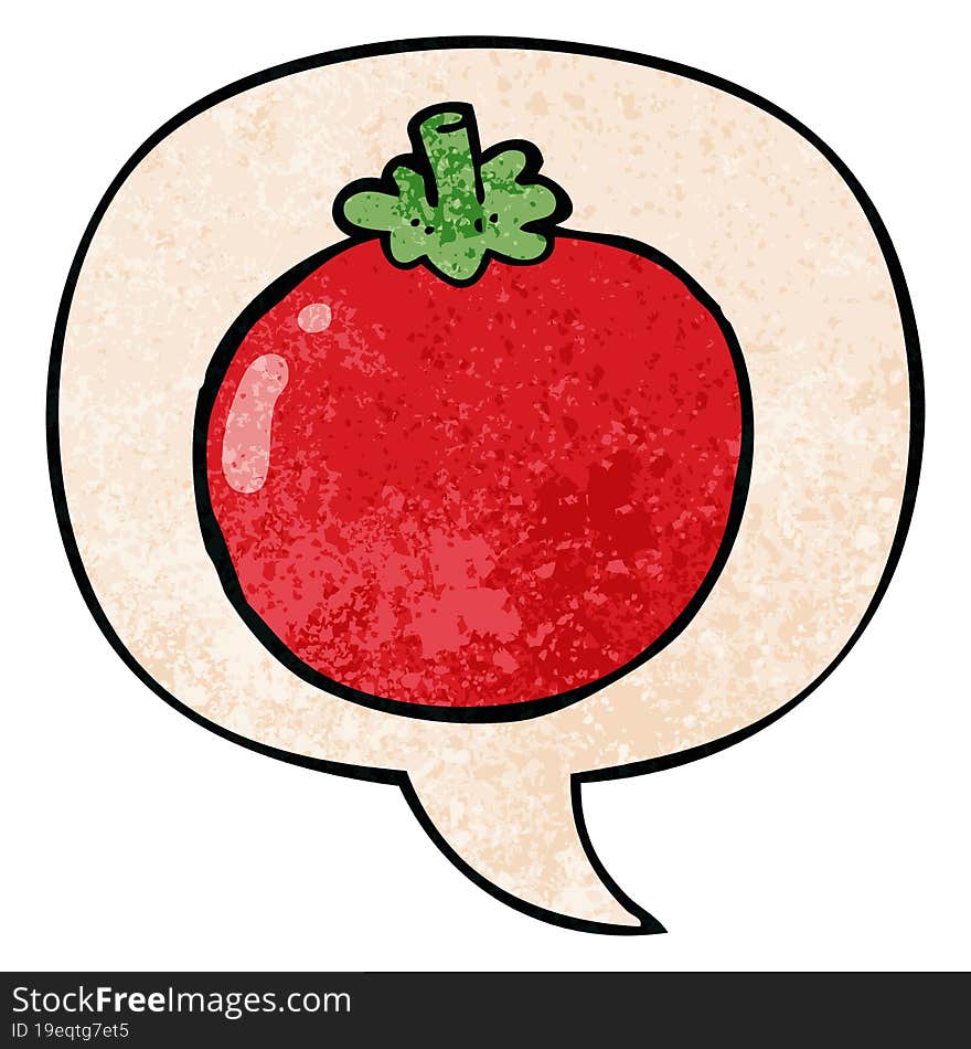 cartoon tomato and speech bubble in retro texture style