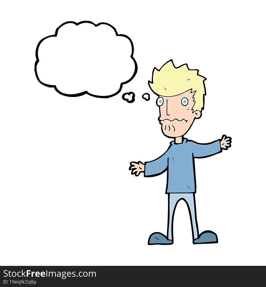 cartoon nervous man with thought bubble