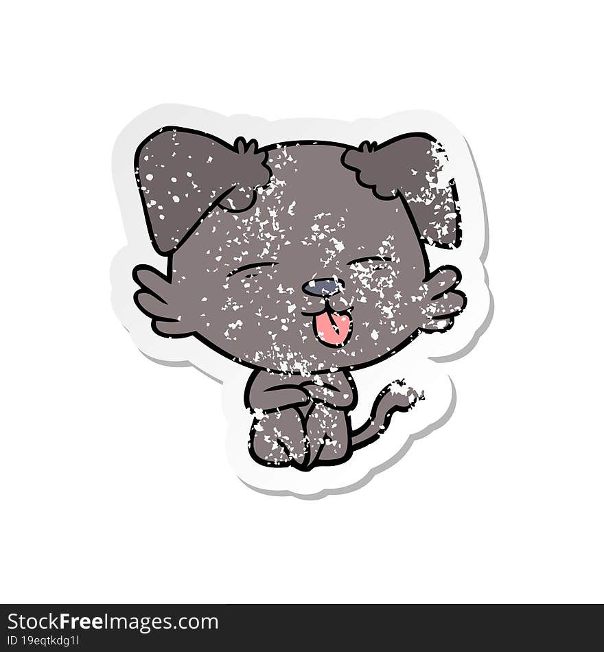 distressed sticker of a cartoon dog sticking out tongue