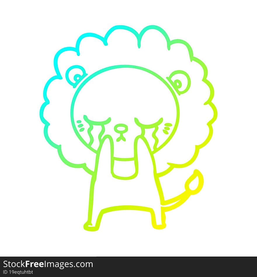 cold gradient line drawing crying cartoon lion