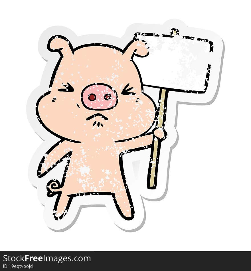 distressed sticker of a cartoon angry pig