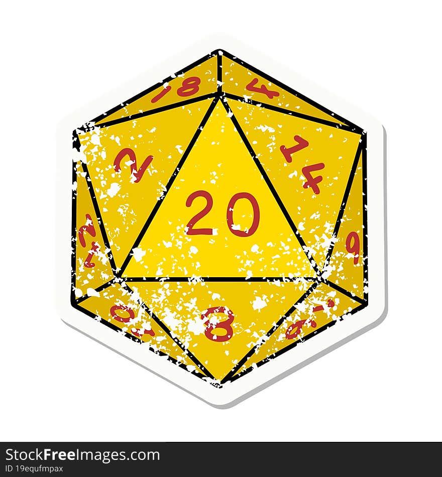 Natural 20 D20 Dice Roll Grunge Sticker