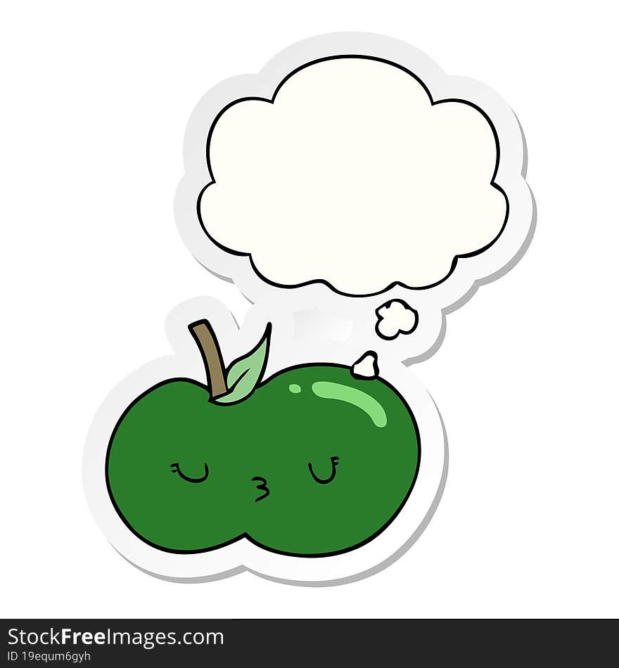 cartoon cute apple and thought bubble as a printed sticker