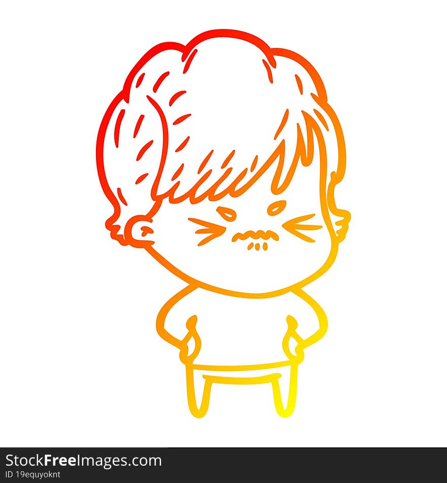 warm gradient line drawing cartoon frustrated woman