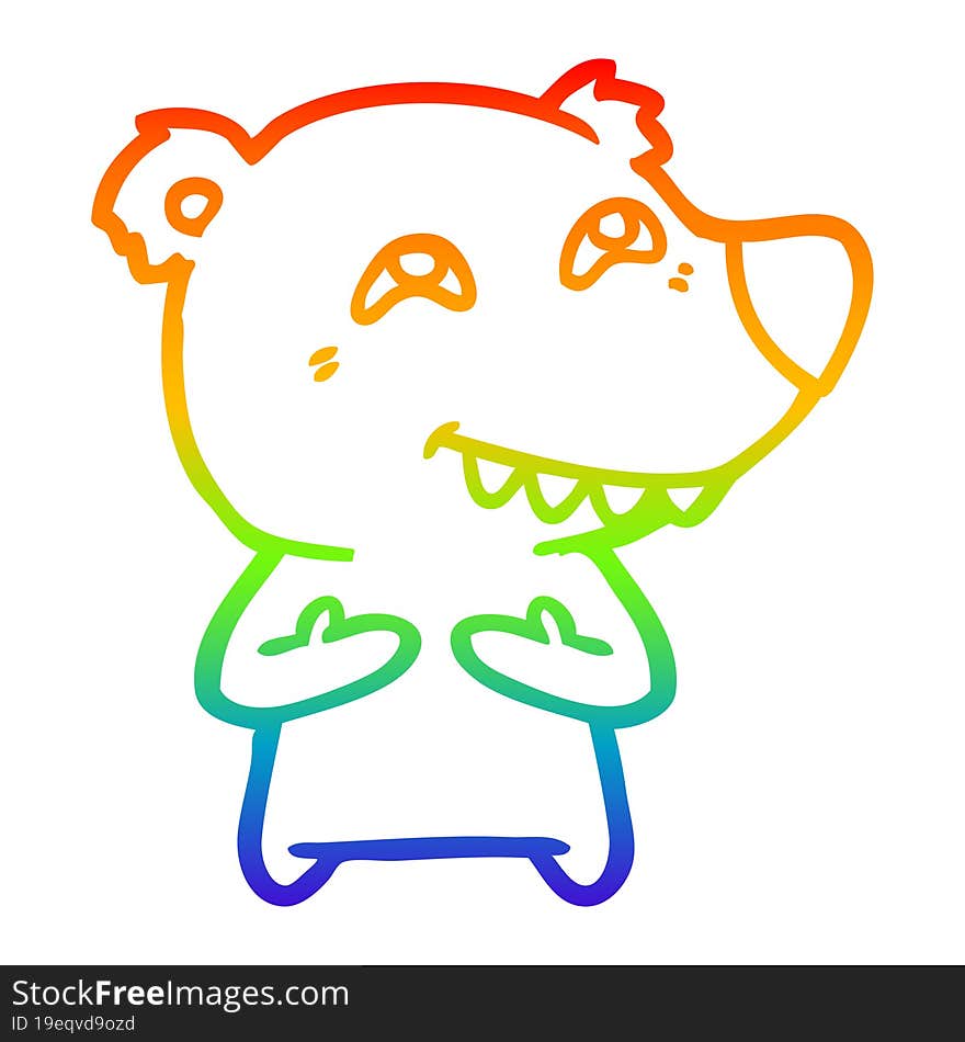 rainbow gradient line drawing cartoon polar bear showing teeth