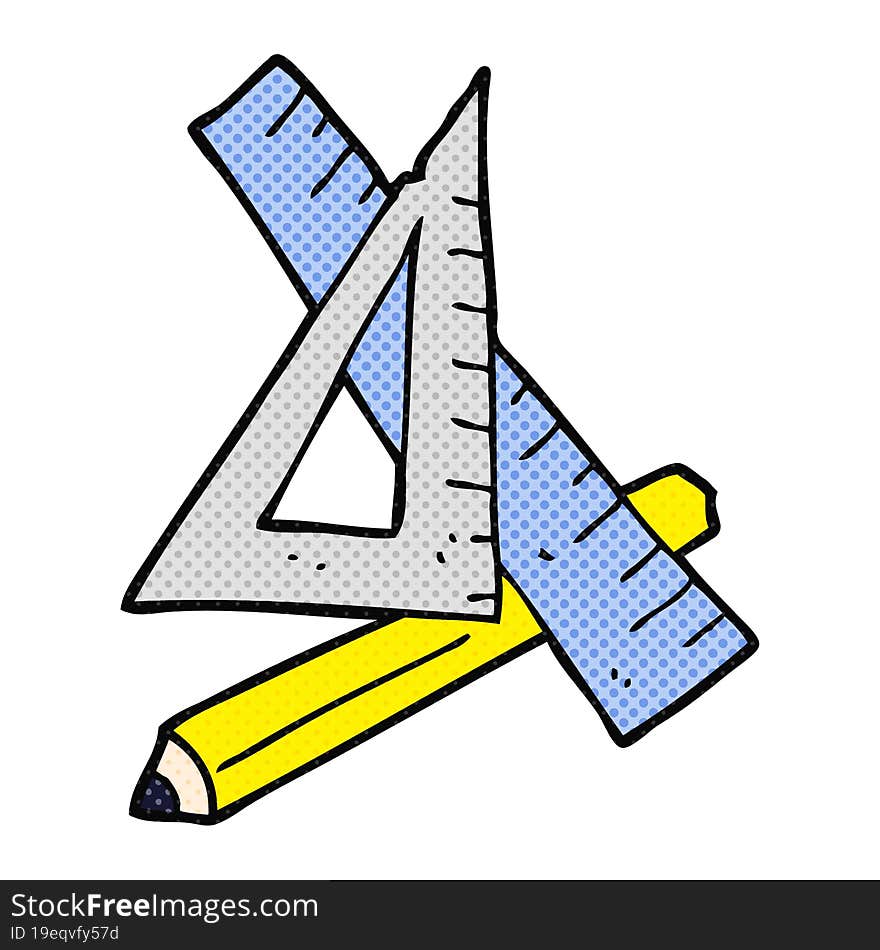 freehand drawn cartoon pencil and ruler