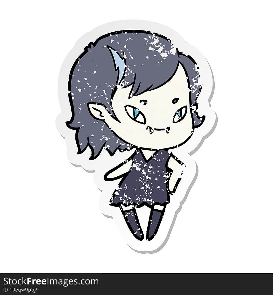 distressed sticker of a cartoon cool vampire girl